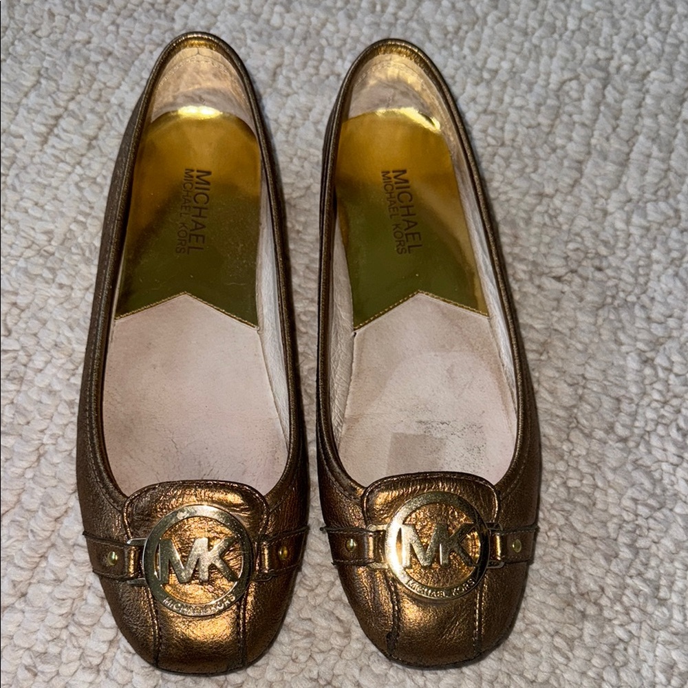 Michael Kors Gold Slip-On Flats with MK Logo